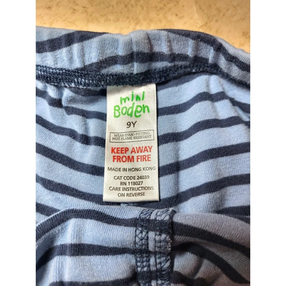Mini Boden Blue Cotton‎ Striped Pajama Bottoms Elastic Waist Ribbed Ankle 9Y